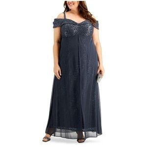 NWT R&M Richard’s Full Length Steel Grey Plus Size Formal Gown Size 22W